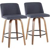 Toriano 26" Counter Stool in Blue Fabric & Walnut Wood (Set of 2)